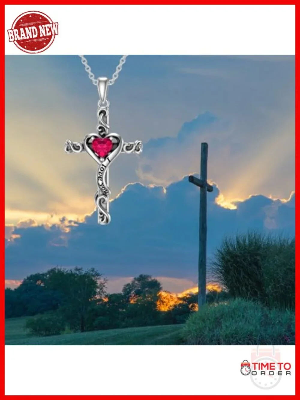 925 Sterling Silver Cross Pendant Ruby Birthstone Necklace